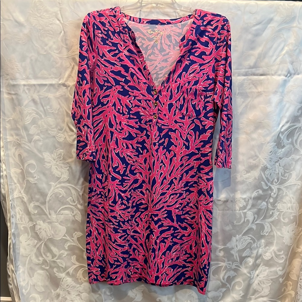 Lilly Pulitzer Pink Sheath Dress with V-Neck Notched Collar
